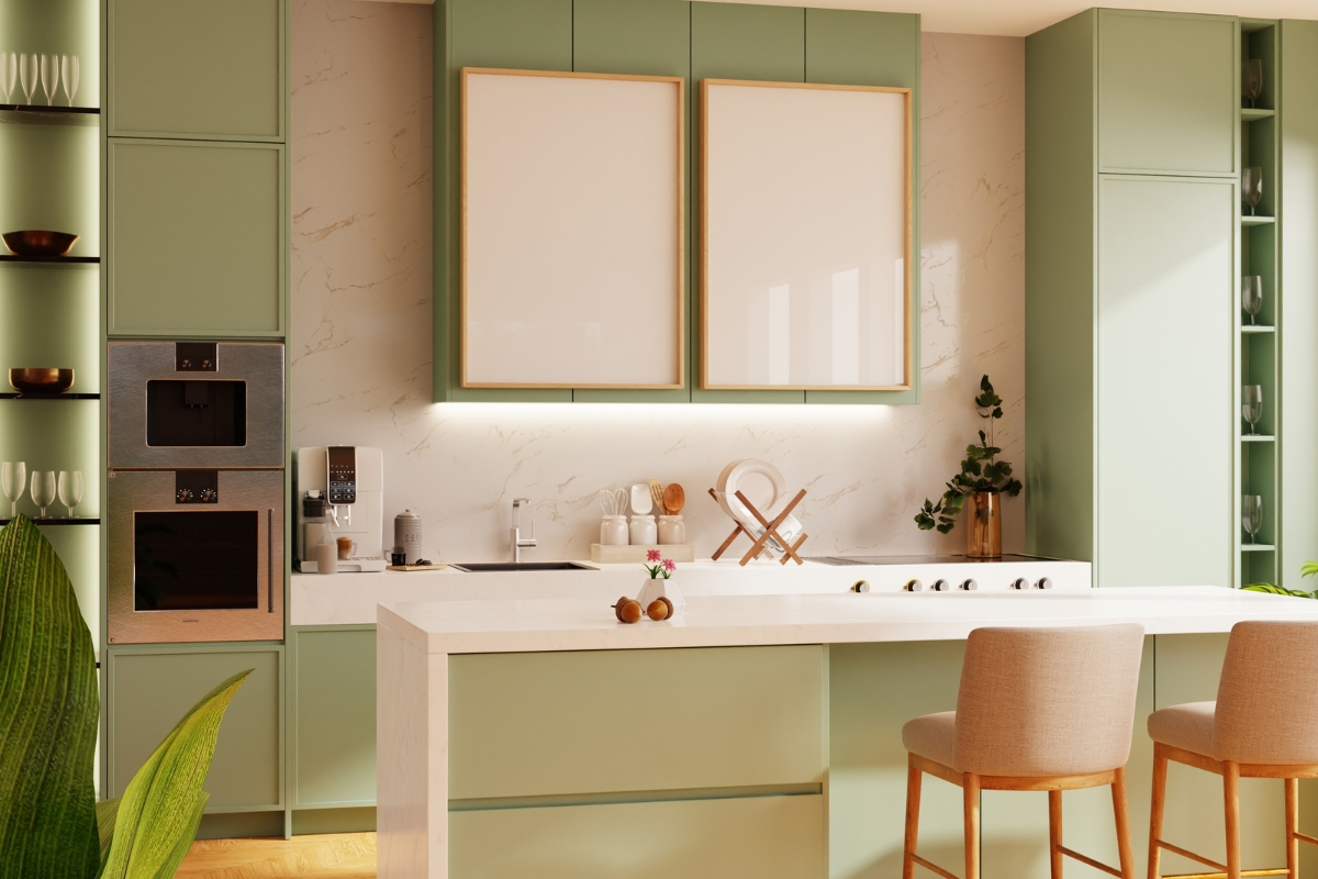 prikaz svetlo zelene male kuhinje